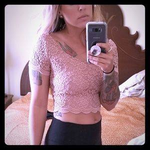 Pink lace crop top